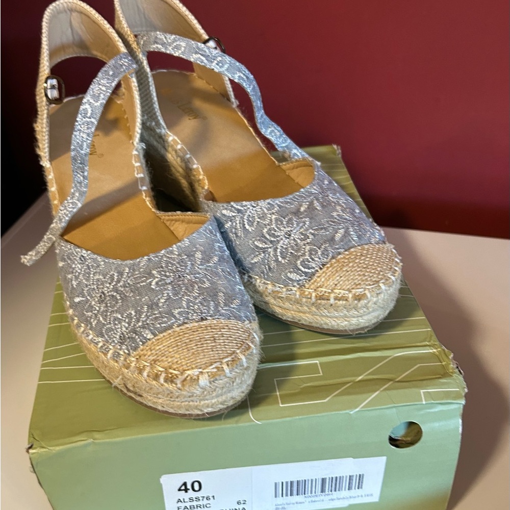 Blue Alexis Leroy Wedge Espadrilles 9-9.5